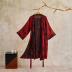 Kimono Badjas Met Zachte Stof En Omkeerbaar Bladmotief