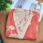 Kimono Badjas Met Zachte Stof En Omkeerbaar Bladmotief