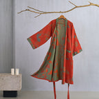 Kimono Badjas Met Zachte Stof En Omkeerbaar Bladmotief