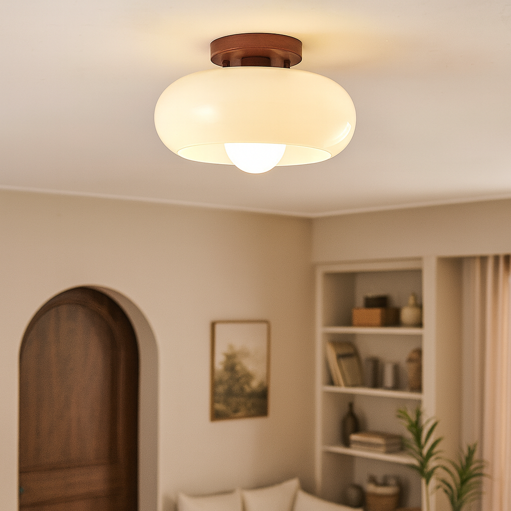 Plafondlamp met ronde glazen kap ontwerp