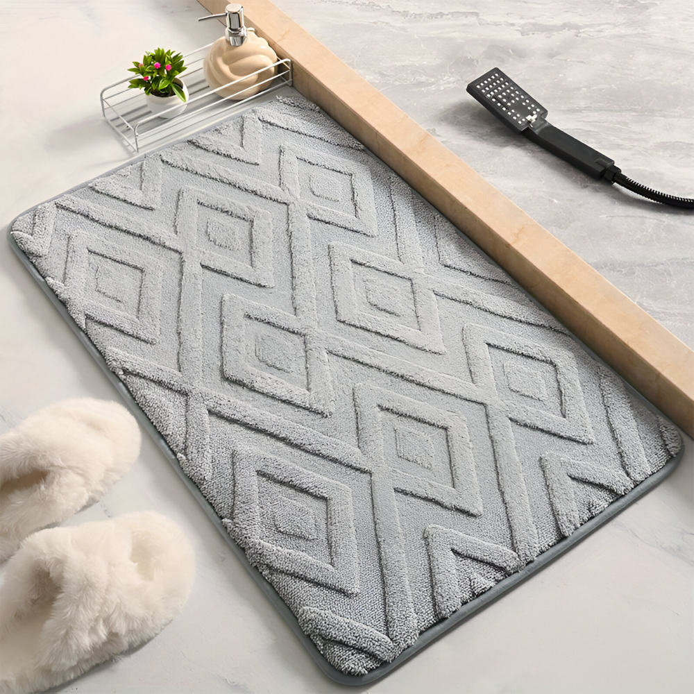 Extra Zachte Microvezel Badmat met Diamantpatroon en Antislip Onderzijde