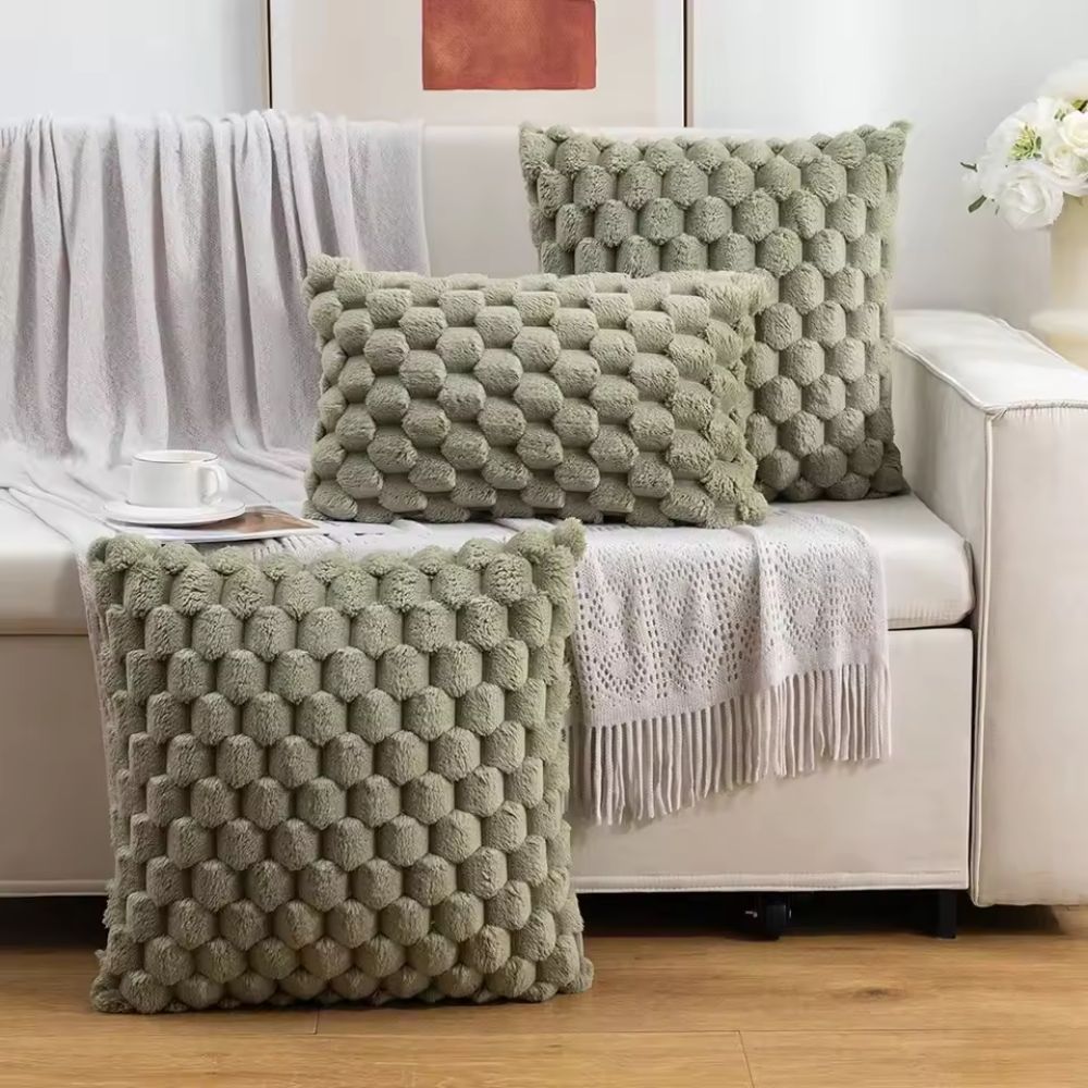 Pluche Kussenhoes Met 3D Structuur Voor Een Warme En Luxe Uitstraling