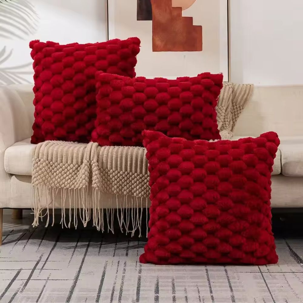 Pluche Kussenhoes Met 3D Structuur Voor Een Warme En Luxe Uitstraling