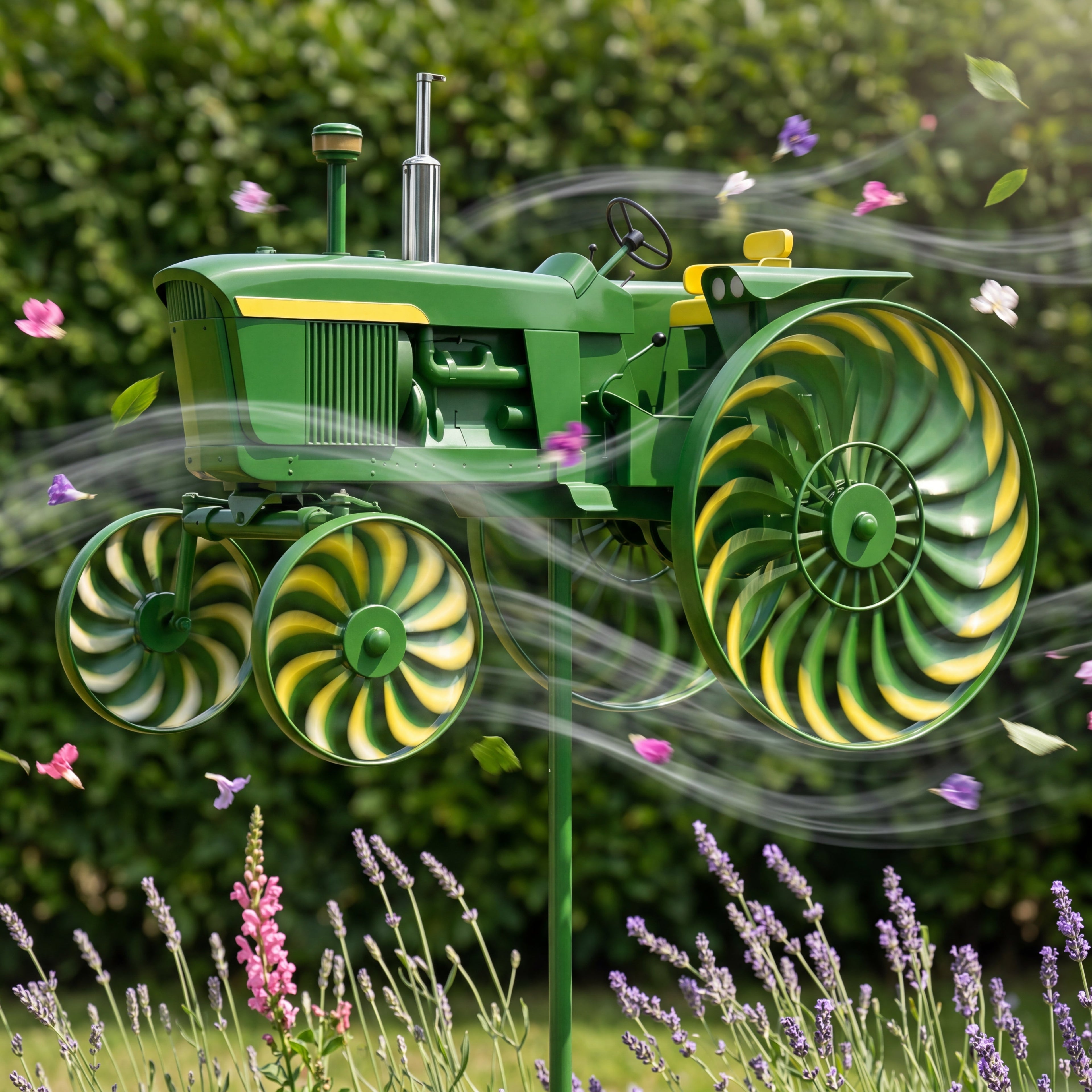 Metalen Traktor‑Windspel met Pulverbescherming en Grondpen