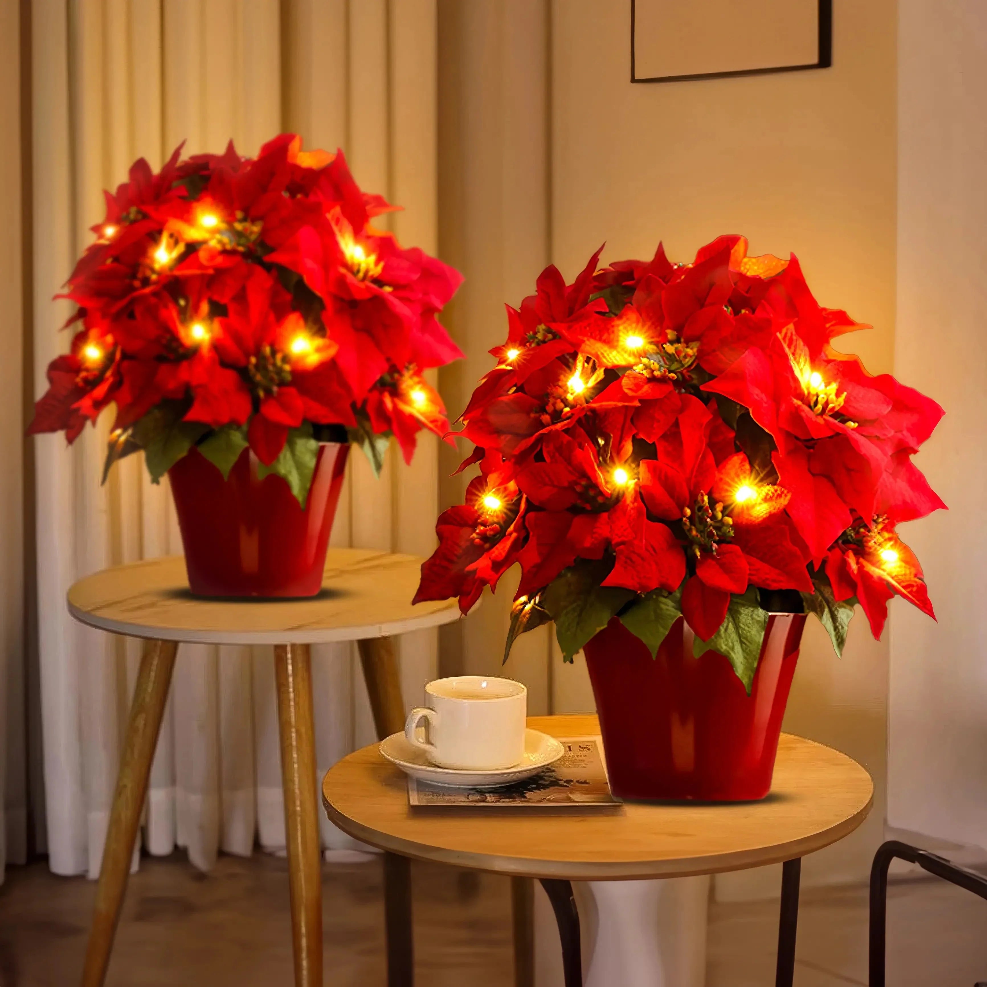 Poinsettia Decorstuk met Dieprode Bladstructuur voor Warme Feestsfeer