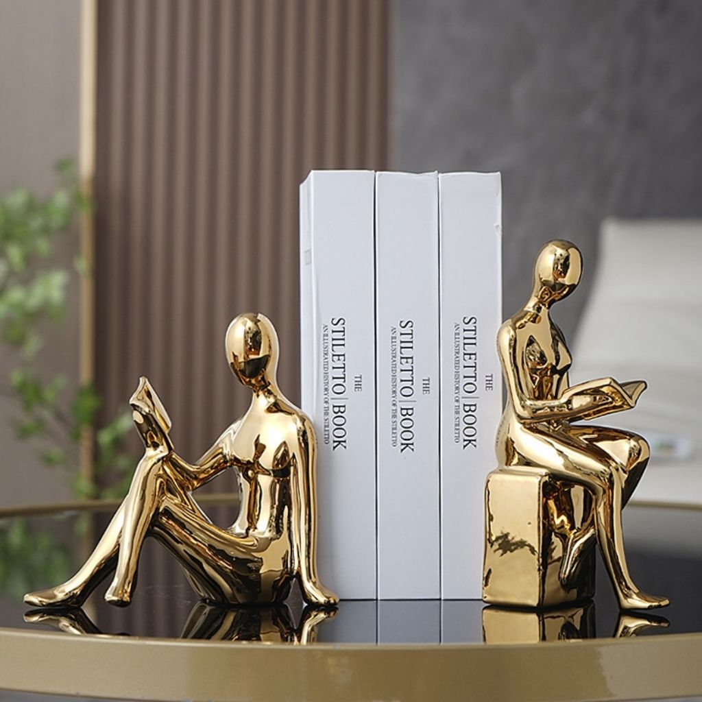 Boekensteun Set Met Keramische Sculpturen En Stevige Verzwaarde Basis