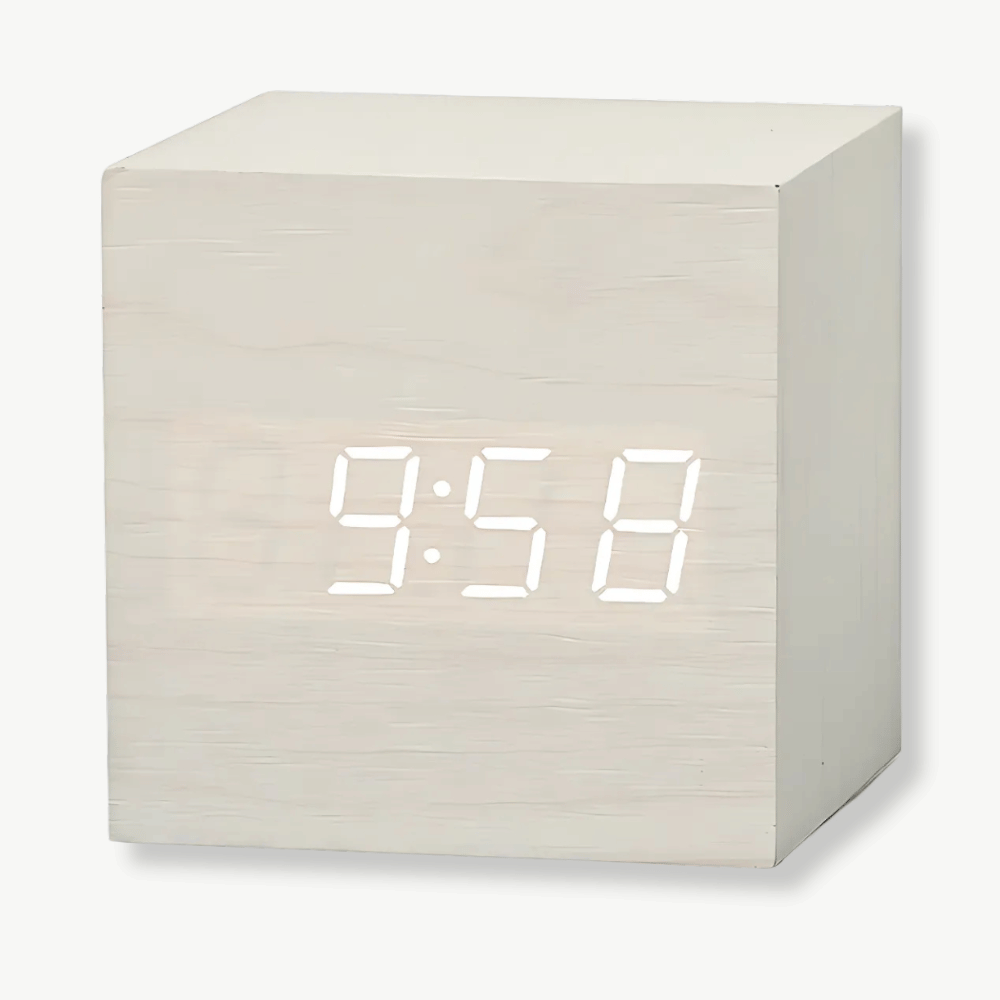 LED Wekker met Houten Frame en Compact Vierkant Ontwerp