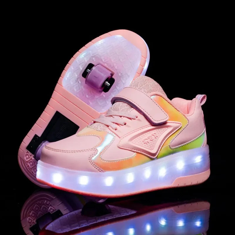 Kindersneakers Met LED Verlichting En Ingebouwde Wieltjes
