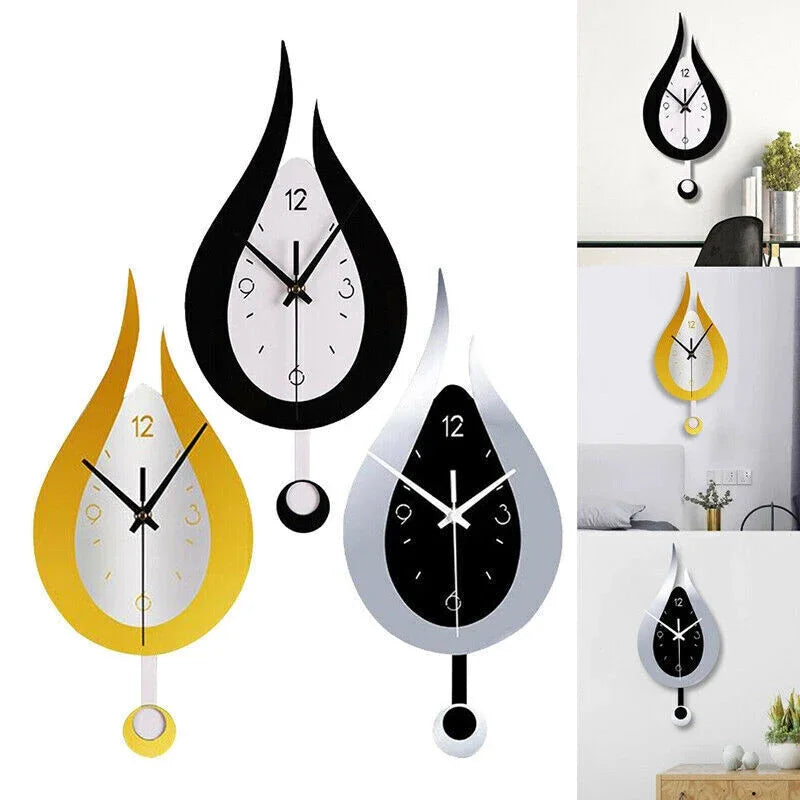 Waterdruppel-wandklok met slinger en stil kwartsuurwerk