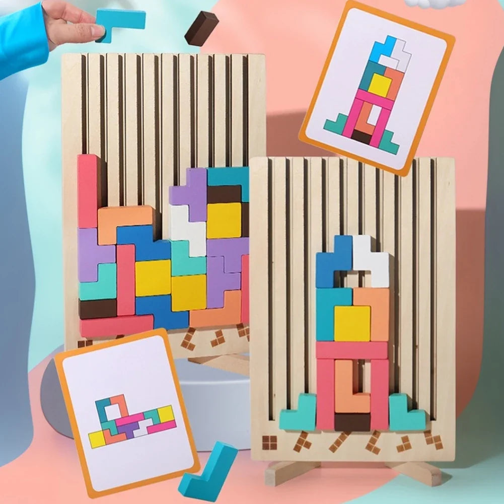 Houten Stapelspel met Natuurhout en Creatieve 3D‑Vormen