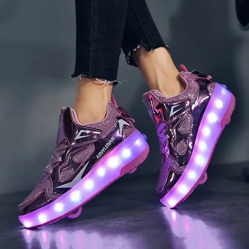 Kindersneakers Met LED Verlichting En Ingebouwde Wieltjes