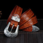 Leren Western Riem met Gedetailleerde Zilverkleurige Gesp