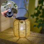 Rattan Buitenlamp Met Solenergie En Automatische Schemerverlichting