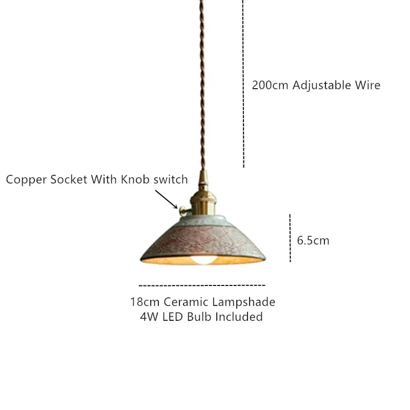 Handbeschilderde keramische hanglamp met koperen details