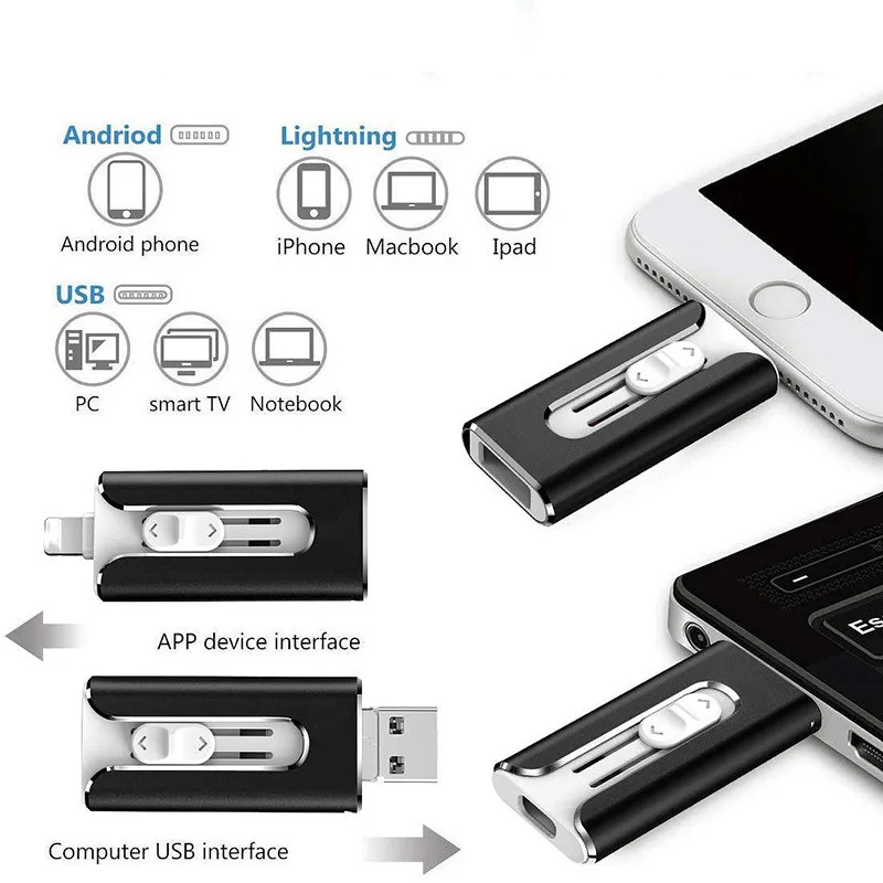4-in-1 USB-Stick met Lightning USB-C Micro USB en USB-A