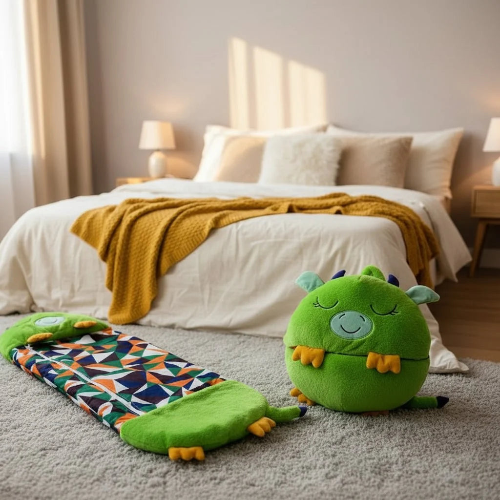 Kinder 2‑in‑1 Knuffel en Slaapzak met Zacht Textiel en Speels Ontwerp
