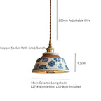 Handbeschilderde keramische hanglamp met koperen details