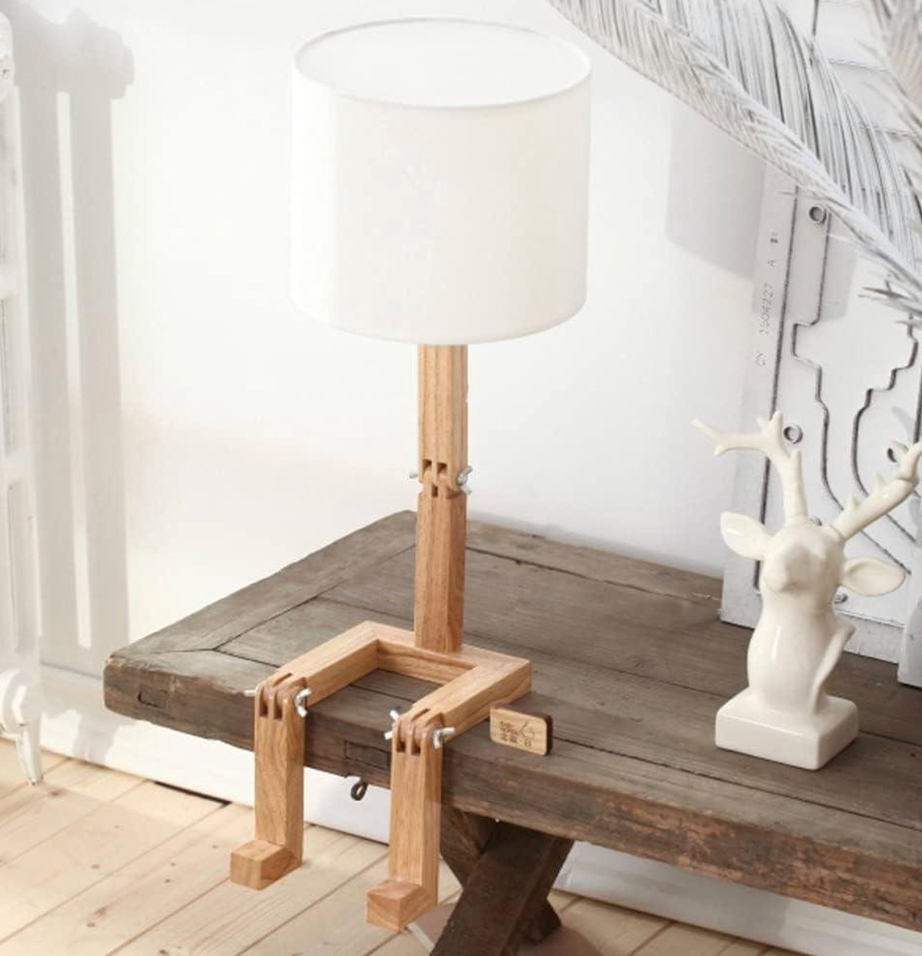 Scandinavische Tafellamp met Houten Opbergplank