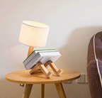 Scandinavische Tafellamp met Houten Opbergplank