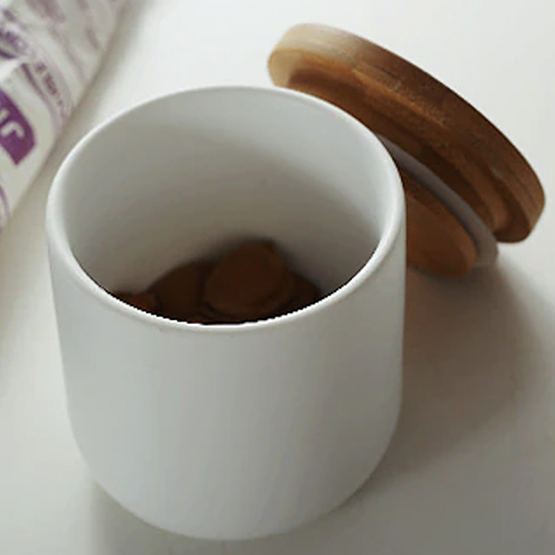 Keramische Opbergpot Met Houten Deksel En Minimalistisch Ontwerp