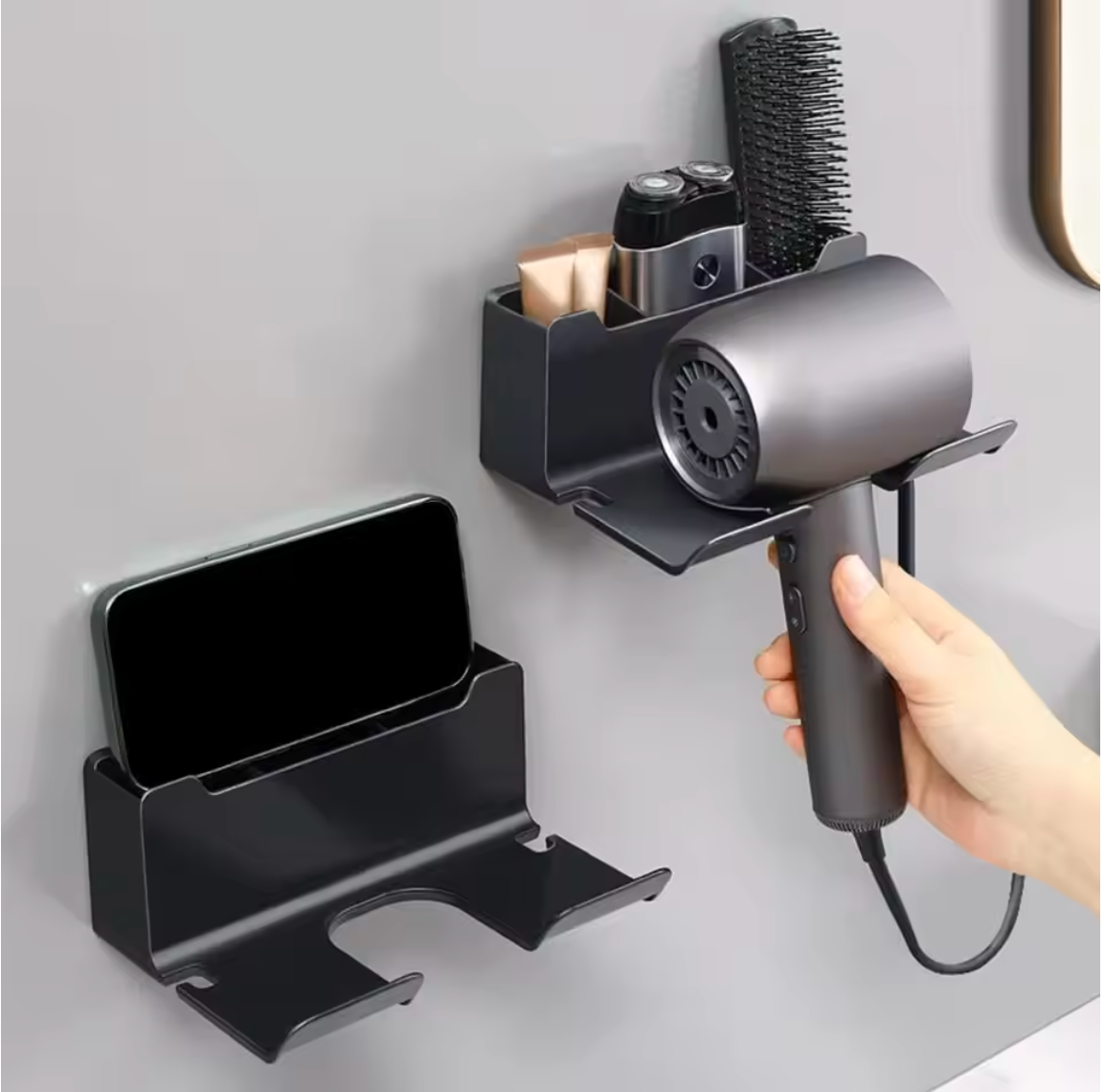 Wandgemonteerde Haardrogerhouder met Tweelaags Ontwerp en Antikras Siliconsupport