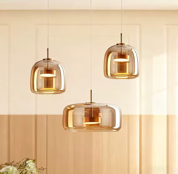 Hanglamp met Glazen Kap en Warme Moderne LED‑Sfeerverlichting