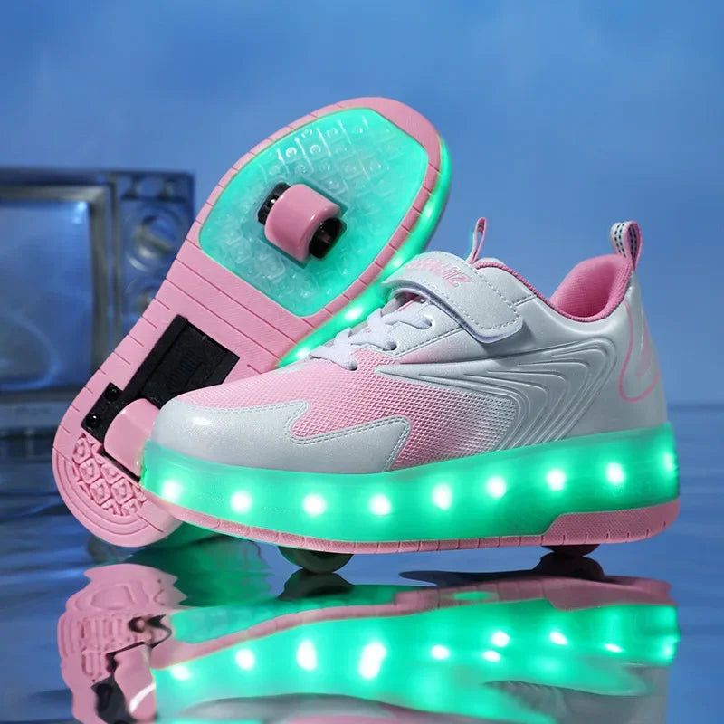 Kindersneakers Met LED Verlichting En Ingebouwde Wieltjes