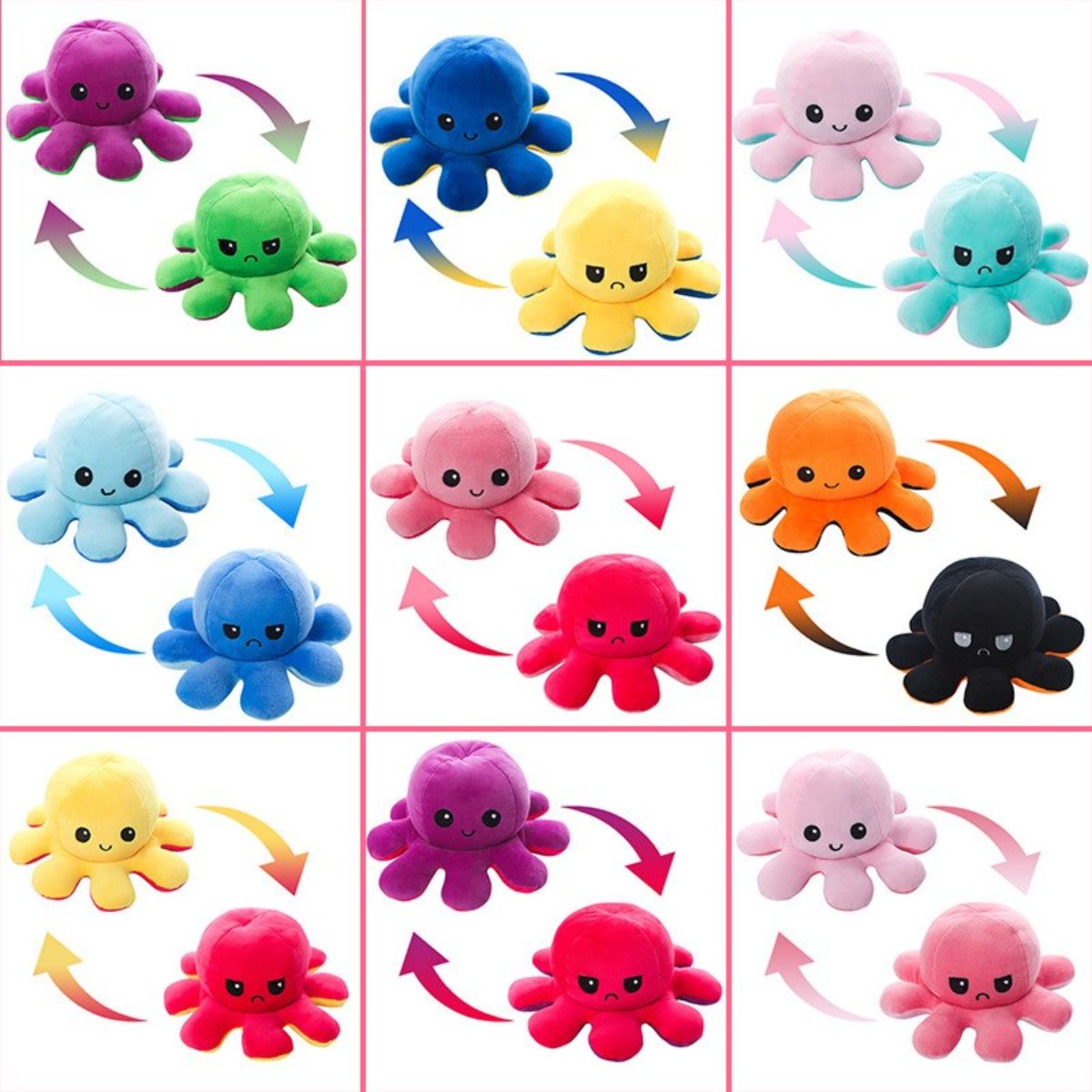 Omkeerbare Octopus Knuffel Met Dubbele Gezichtsuitdrukking Voor Knuffelplezier En Decoratie