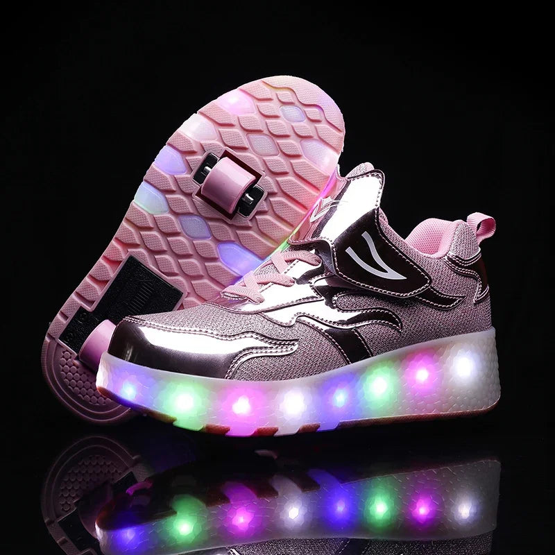 Kindersneakers Met LED Verlichting En Ingebouwde Wieltjes