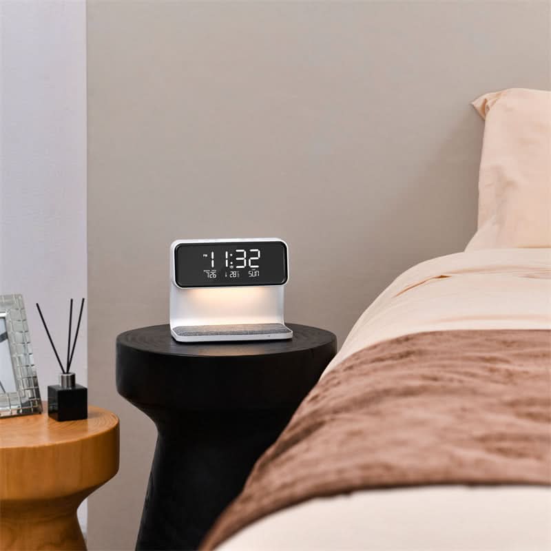 Tafellamp met Draadloze Oplader en LED‑Alarmfunctie voor Nachtkastgebruik
