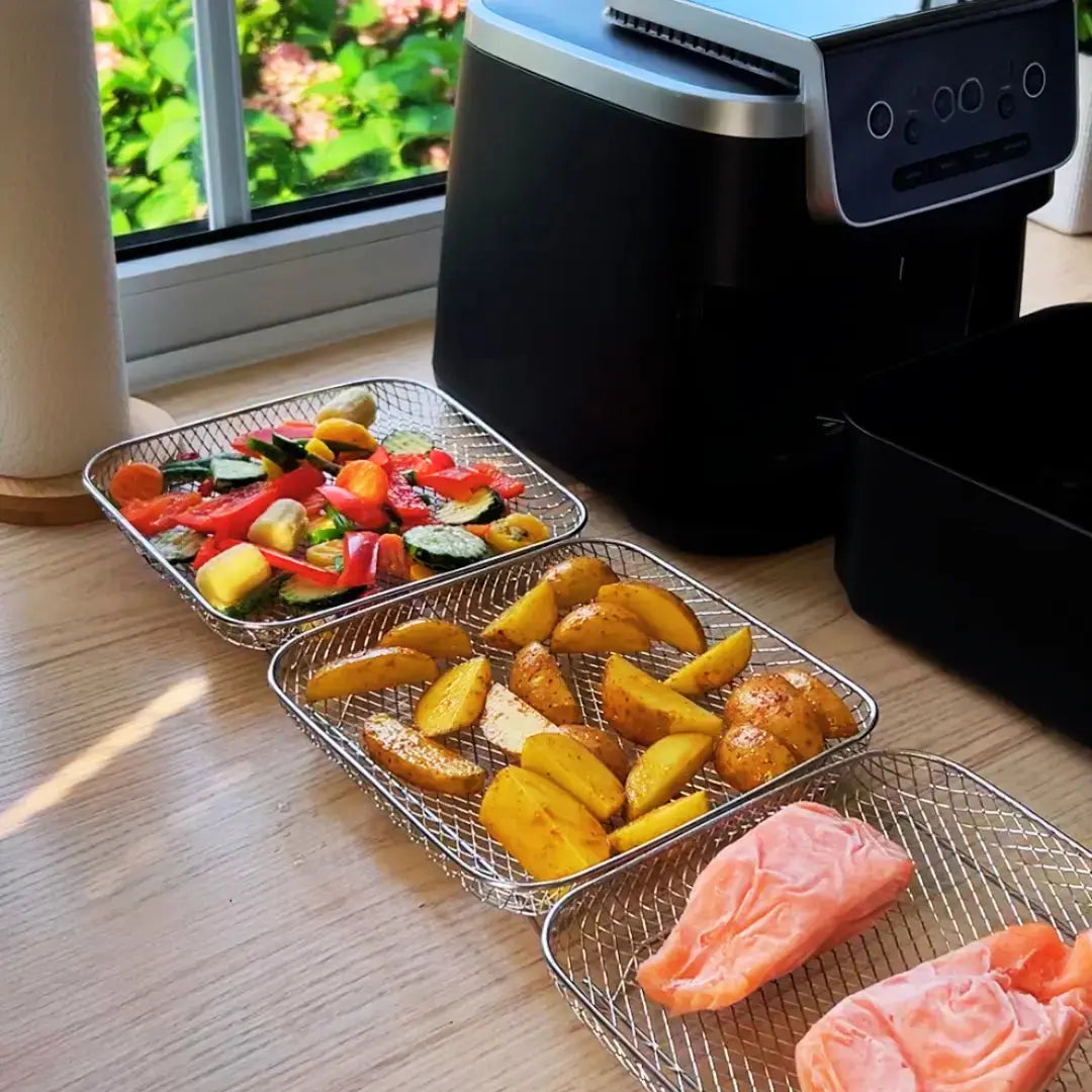 Airfryer‑Manden met Stapelbaar Ontwerp en Gescheiden Bereiding