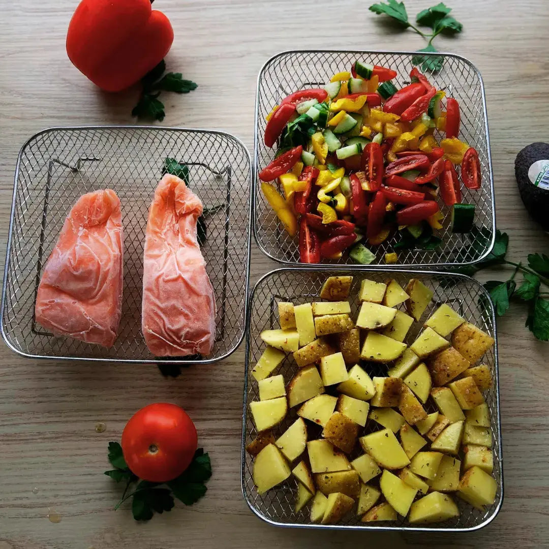 Airfryer‑Manden met Stapelbaar Ontwerp en Gescheiden Bereiding