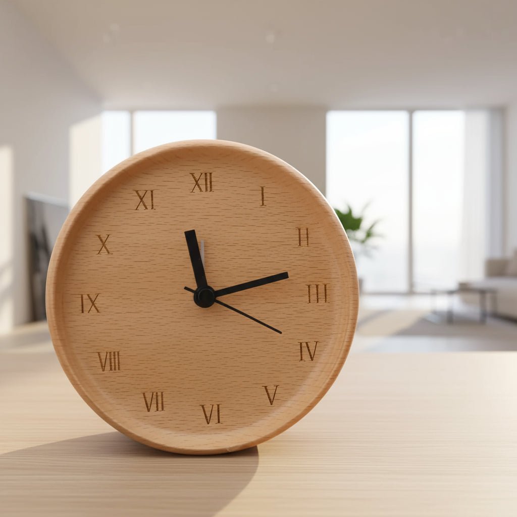 Houten Wekker met Stil Quartz‑Uurwerk voor Rustige Slaapruimtes
