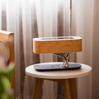 Tafellamp met houtlook kap en metalen basis