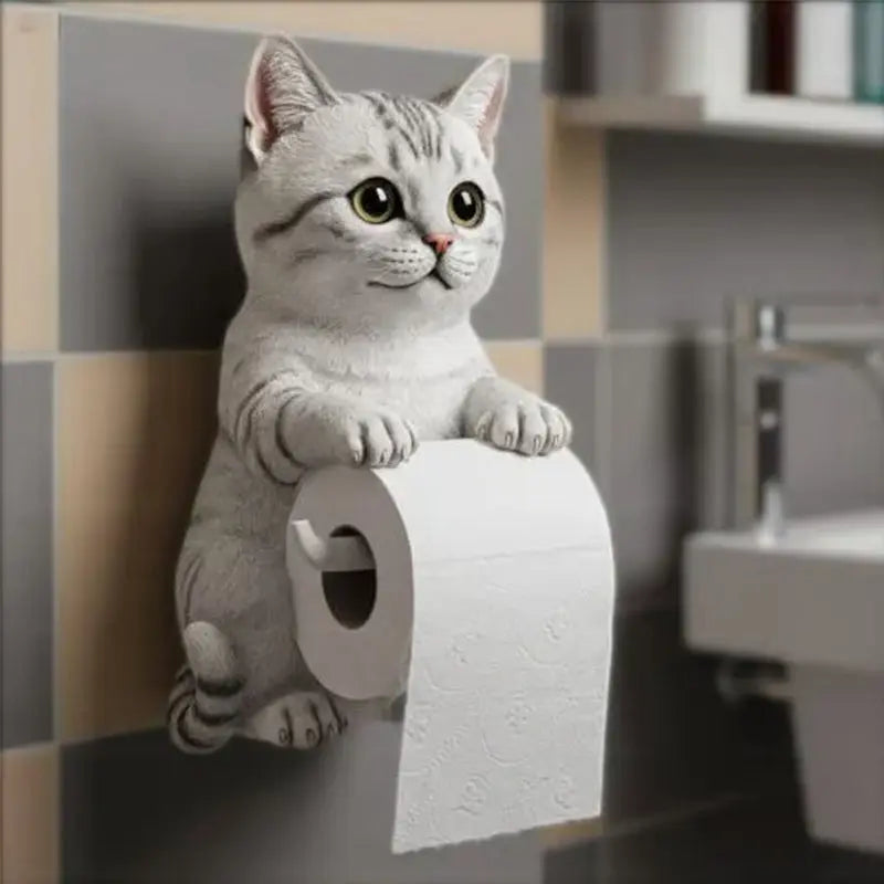Toiletrolhouder van Hars met Kattenfiguur voor Wandmontage in Toilet