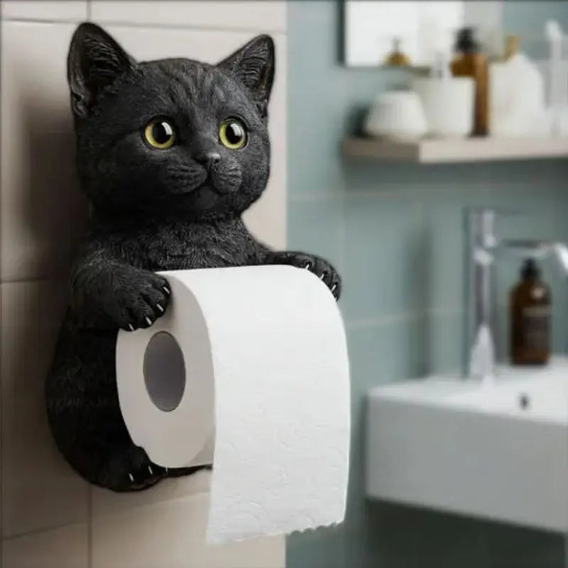 Toiletrolhouder van Hars met Kattenfiguur voor Wandmontage in Toilet
