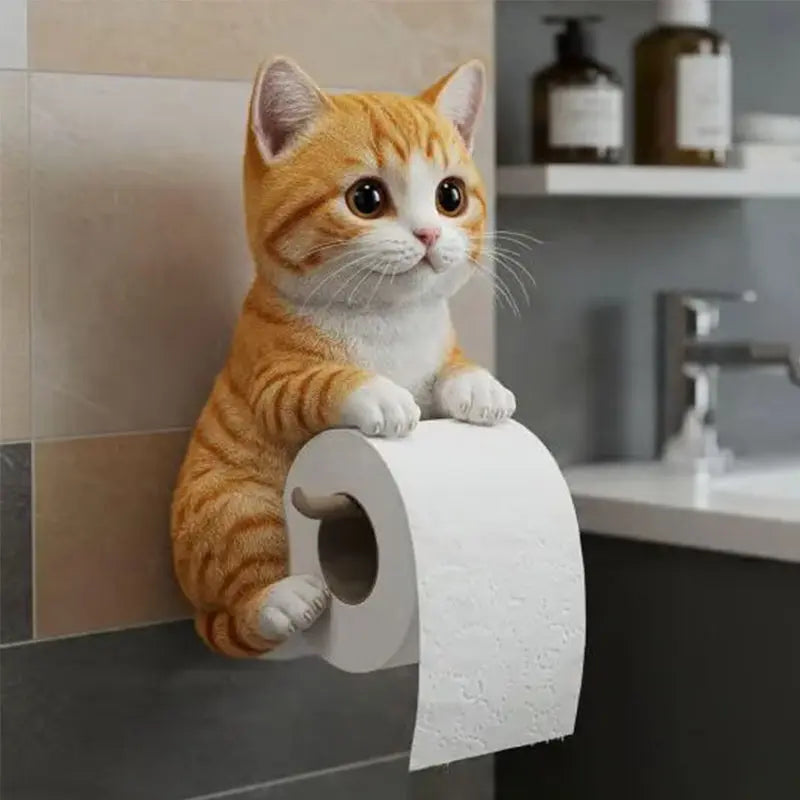 Toiletrolhouder van Hars met Kattenfiguur voor Wandmontage in Toilet