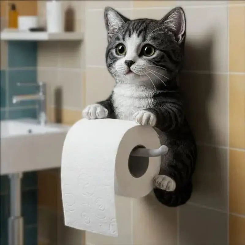 Toiletrolhouder van Hars met Kattenfiguur voor Wandmontage in Toilet