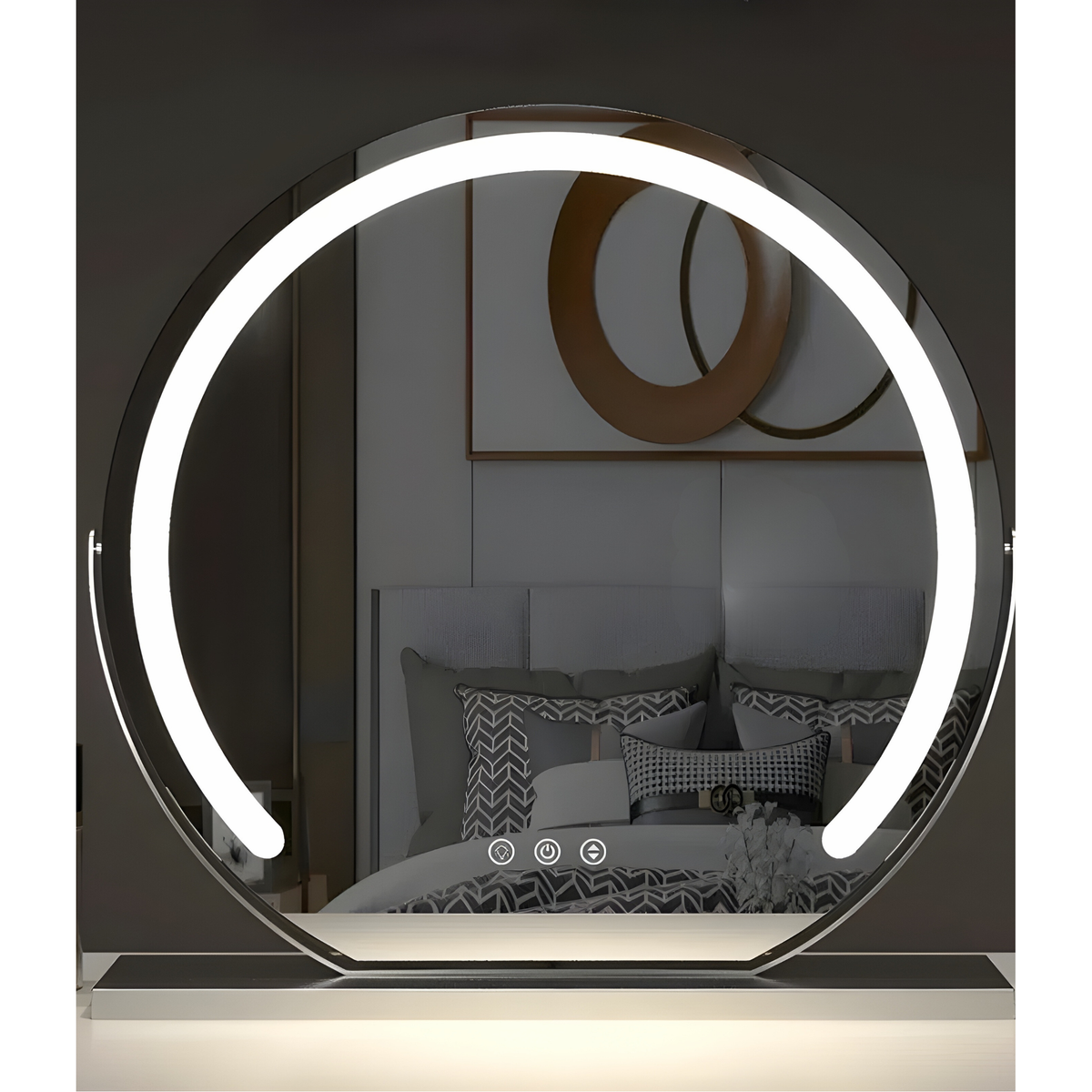 Make-upspiegel met Dimbare LED-Verlichting en Ronde Vorm op Voet