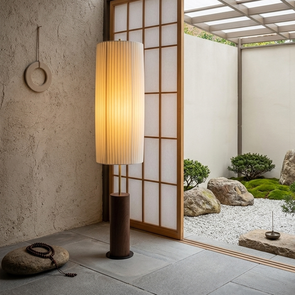 Minimalistische Vloerlamp met Stoffen Kap en Zachte Rustgevende LED‑Sfeerverlichting