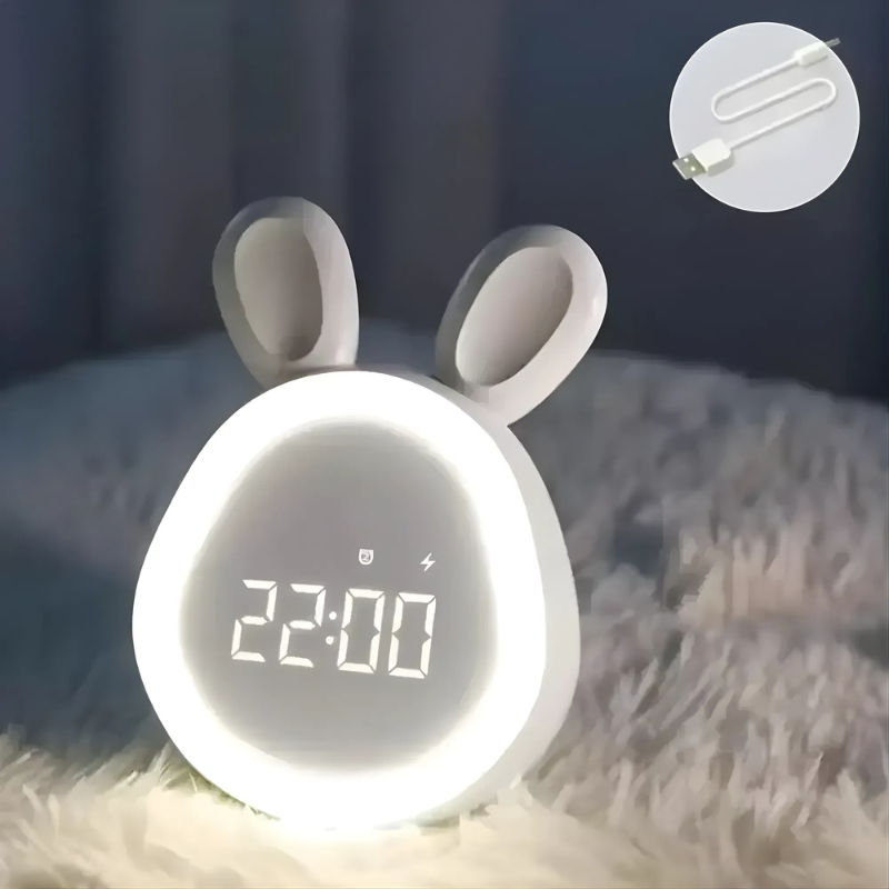 Digitale Kinderwekker met Konijnenoren en Nachtlamp voor Slaapkamer