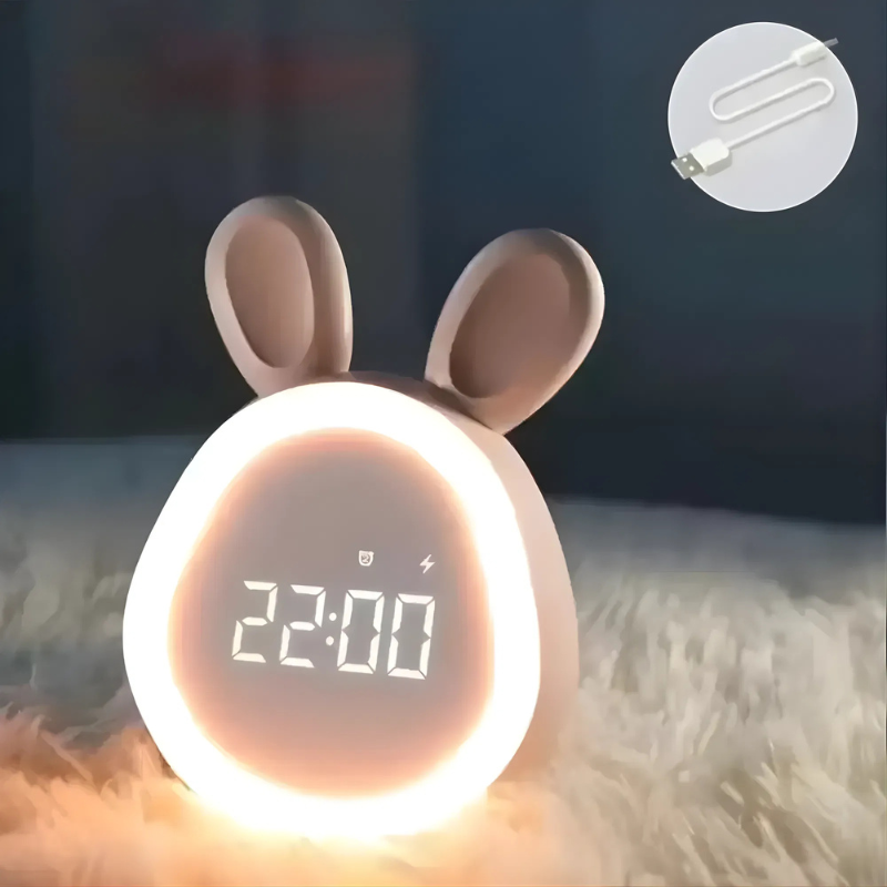 Digitale Kinderwekker met Konijnenoren en Nachtlamp voor Slaapkamer