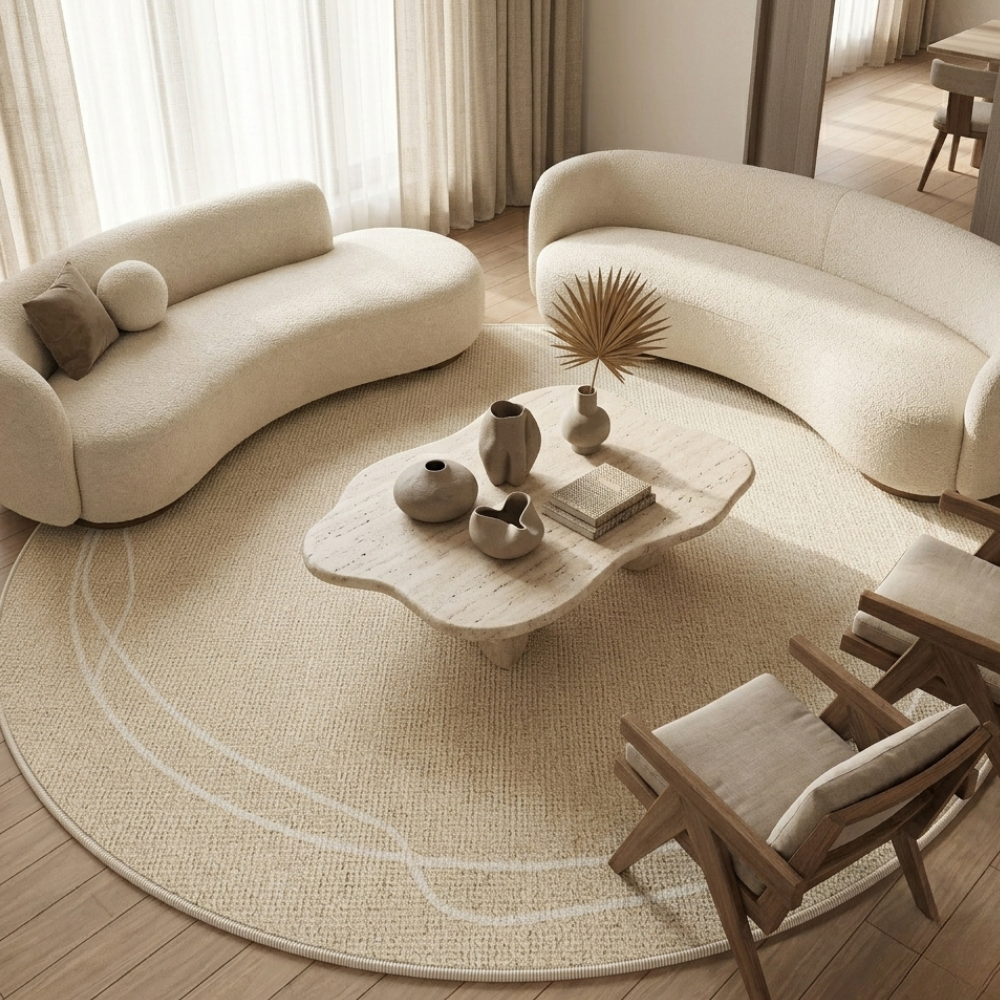 Rond Vloerkleed met Zachte Structuur en Comfortabele Moderne Sfeerverlichting