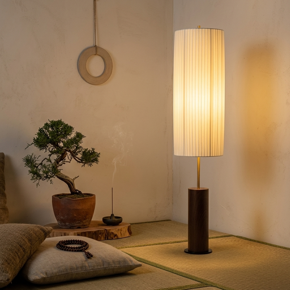 Minimalistische Vloerlamp met Stoffen Kap en Zachte Rustgevende LED‑Sfeerverlichting