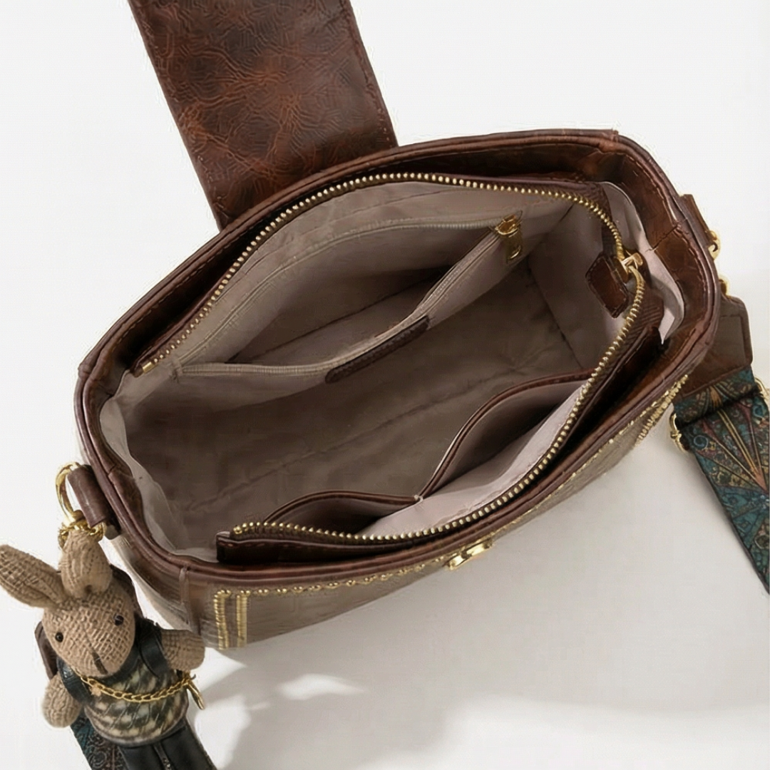 Vintage Crossbody Tas Met Geweven Schouderband En Slimme Opbergvakken