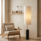 Minimalistische Vloerlamp met Stoffen Kap en Zachte Rustgevende LED‑Sfeerverlichting