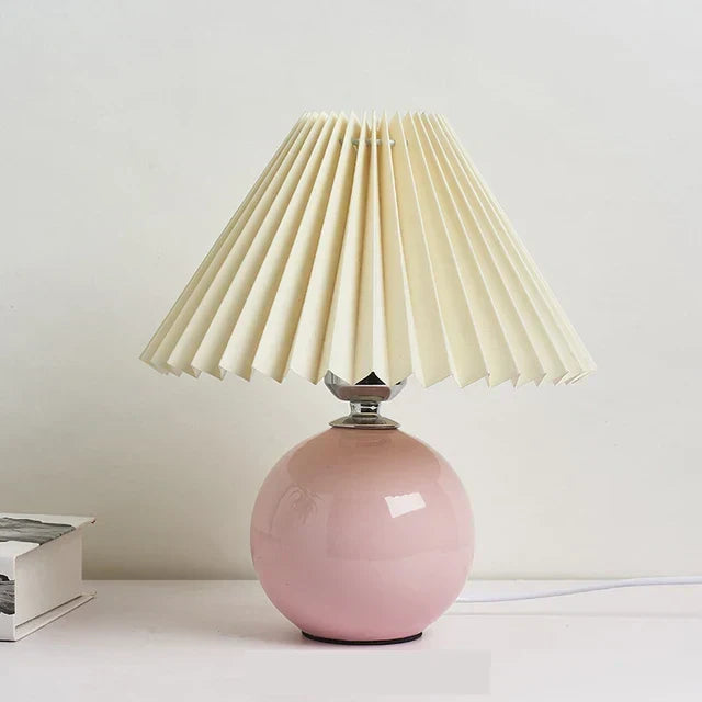 Vintage Tafellamp met Geplooide Stoffen Lampenkap