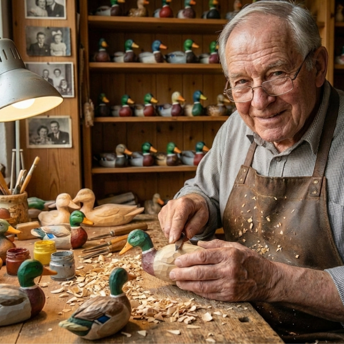 Handgesneden Houten Eend met Karaktervolle Vormgeving