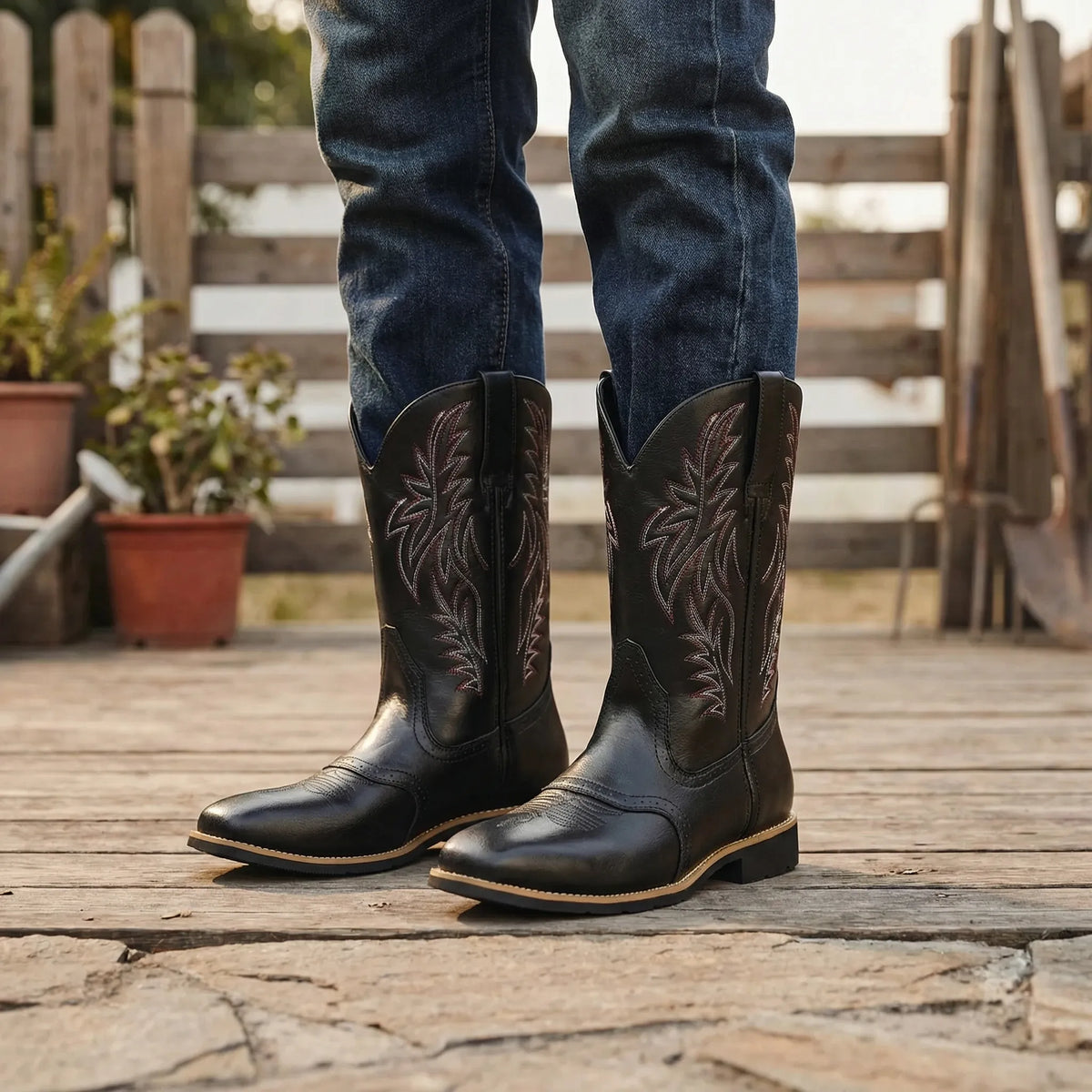 Mannen Western Boots Met Vierkante Neus En Hoge Schacht