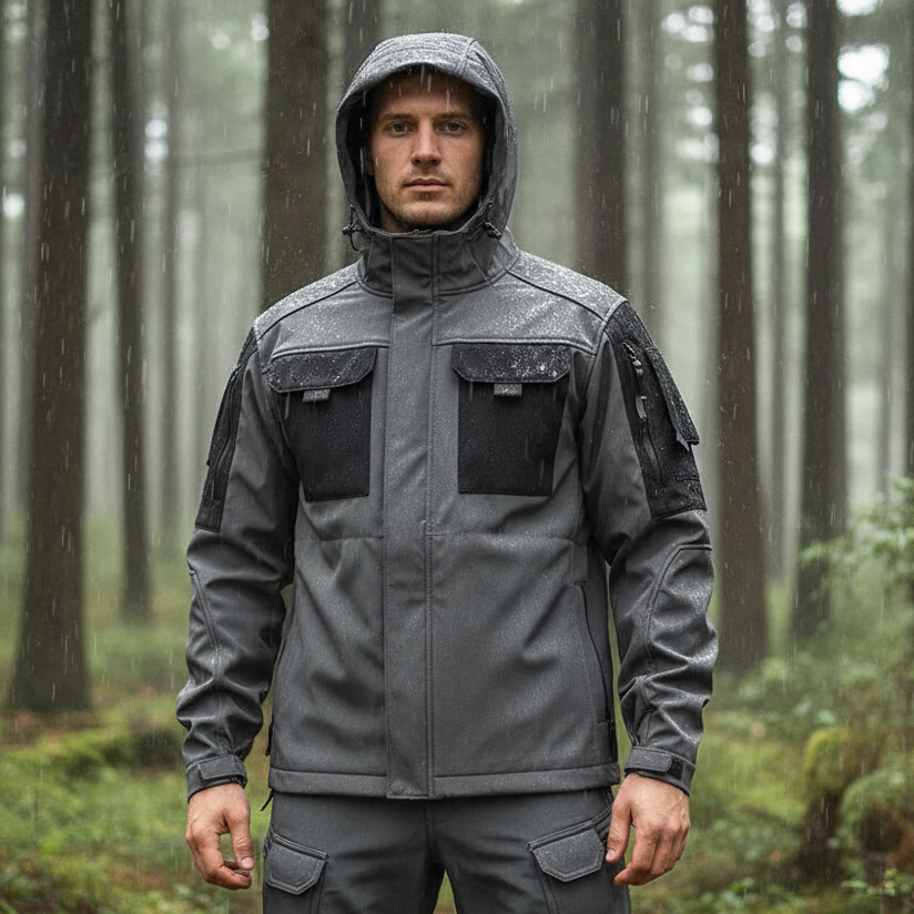 Outdoorjas voor Heren met Capuchon en Praktische Ritszakken